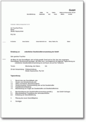 Einladung zur ordentlichen Gesellschafterversammlung einer GmbH