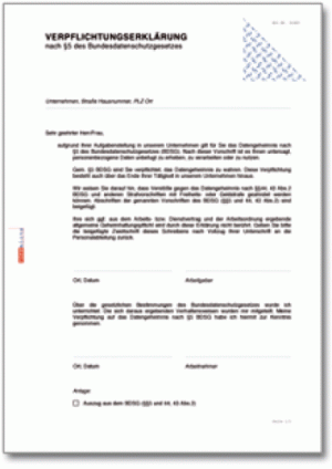 Verpflichtungserklärung für Mitarbeiter gem. §5 BDSG