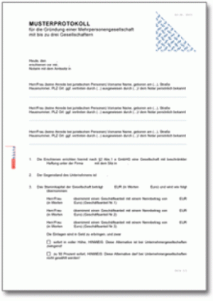Musterprotokoll für eine Mehrpersonengesellschaft (GmbH/UG)