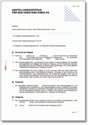 Anstellungsvertrag für den Vorstand einer Aktiengesellschaft (AG)