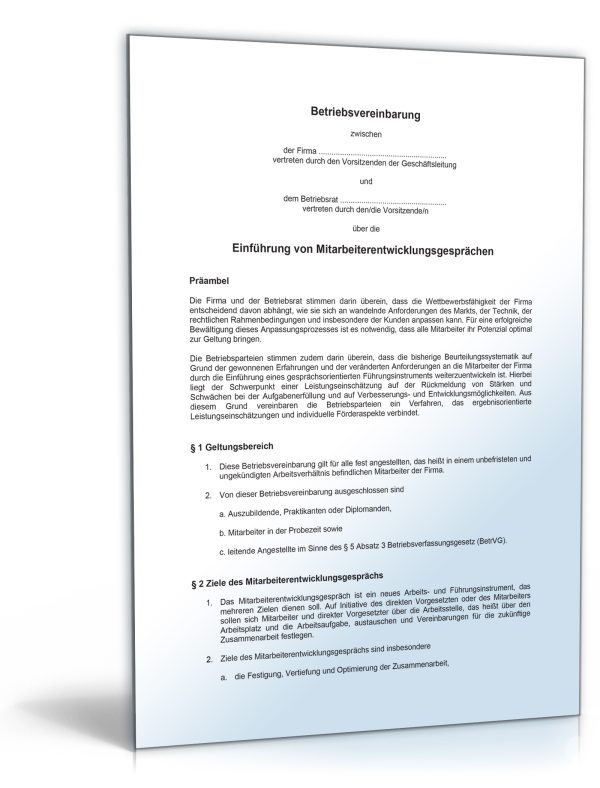 Betriebsvereinbarung über die Einführung von Mitarbeiterentwicklungsgesprächen 1