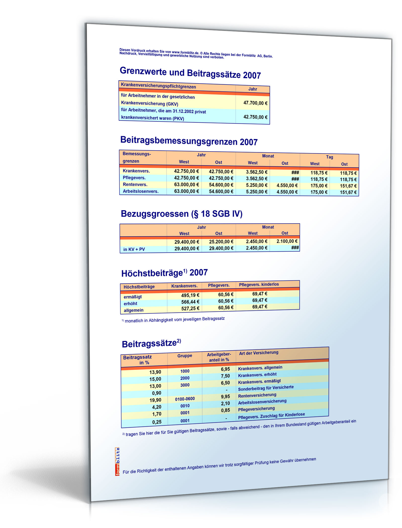 FORMBLITZ-Tabelle 2006/2007 - Sammlung diverser Pauschalsätze
