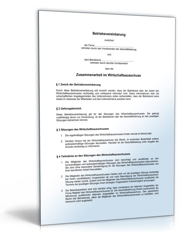 Betriebsvereinbarung über die Zusammenarbeit im Wirtschaftsausschuss 1